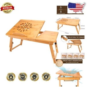Eco-Friendly Adjustable Bamboo Serving Desk - Ideal for Laptops and More - Picture 1 of 9