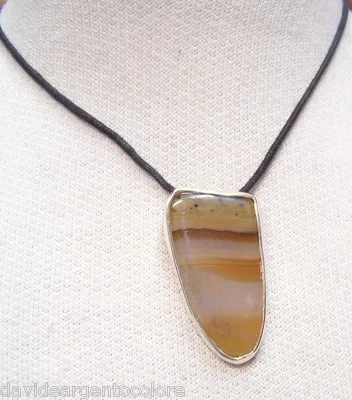 Ciondolo in ARGENTO 925 con AGATA naturale e girocollo - pendente pietra dura - - Immagine 1 di 3