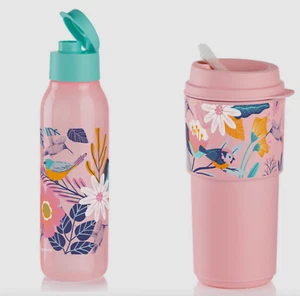 Juego de tazas y botellas de agua Tupperware Eco To Go Aloha floral rosa nuevo - Imagen 1 de 1