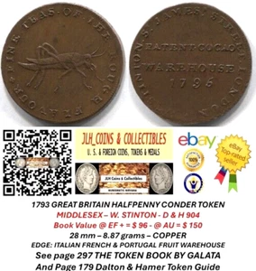 1793 GB Conder Halfpenny - MIDDLESEX - W. STINTON - GRASSHOPPER D&H 904 - CT 780 - Picture 1 of 10