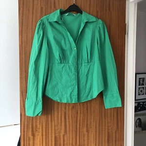 Tu Ladies 97% Cotton Bright Green Summer Work Casual Fitted Shirt, Size 10. - Picture 1 of 9