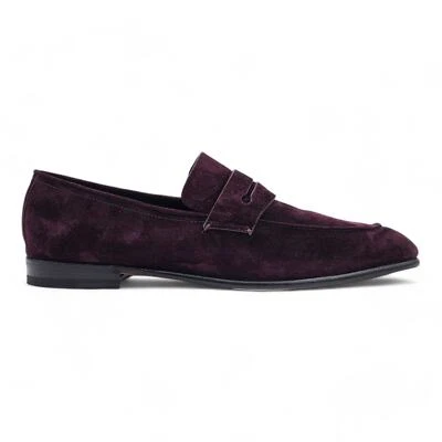 Zegna L'Asola Suede Penny Loafers Burgundy Red US 7.5 UK 6.5 - New $990 - Image 1 of 4