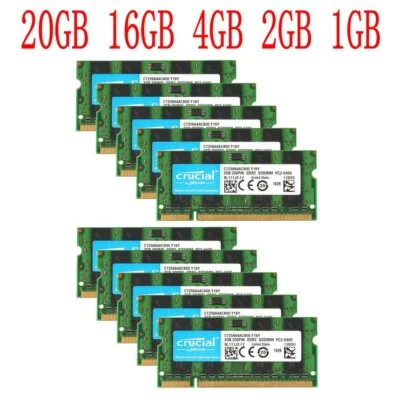20GB 16GB 8GB 4GB 2GB 1GB DDR2-800Mhz PC2-6400S memoria portatile per Crucial IT - Immagine 1 di 4