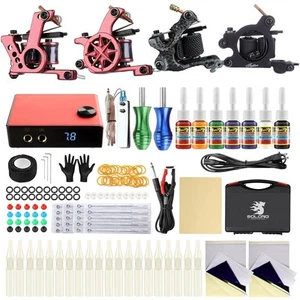 Solong Tattoo Complete Tattoo Kit 4 Pro Machine Guns 14 Inks Pigment Power - Picture 1 of 7