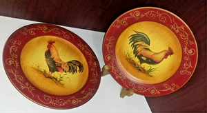 Pair Rooster Plates Decorative Country Farmhouse Set - Picture 1 of 8