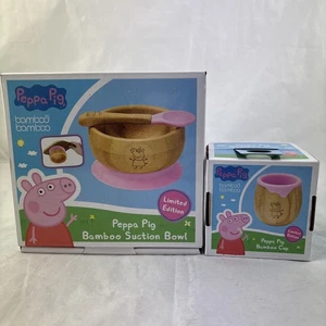 Peppa Pig Bambus Saugnapf und Löffel und Becher Limited Edition Hasbro Pink - Bild 1 von 3