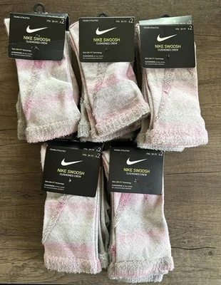 Lot Of 5 Nike Youth Athletic Swoosh Crew Socks 2 Pack 5Y-7Y Gray And Pink - Image 1 of 4