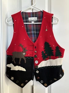Vintage Lucia Lukken Weihnachtsweste "Besenröcke" Wolle Größe M - Bild 1 von 3