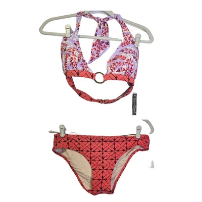 NUEVO Jessica Simpson L Bikini Traje de Baño Boho Rojo Rosa Púrpura Playa Piscina  Foto 1 de 4