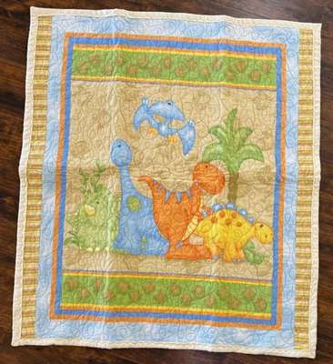 Nuevo edredón de dinosaurio de franela acolchado hecho a mano para bebé niño 38"x40" Foto 1 de 3