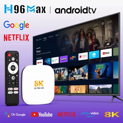H96 Max Android 14 Smart TV Box UHD 8k 128GB 4GB QuadCore Mediaplayer WiFi6 5G - Bild 1 von 4