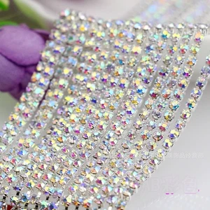 5 Yards SS12  Silver Rainbow AB Clear Crystal Rhinestone Close Chain Trim Bridal - Picture 1 of 6