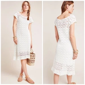 Vestido midi Anthropologie Brittania para mujer blanco de ganchillo talla mediana - Imagen 1 de 9