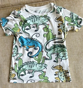 H & M Basic 100% Organic Cotton Short Sleeve T Shirt Tee Dinosaurs Print 6x / 7 - Picture 1 of 7