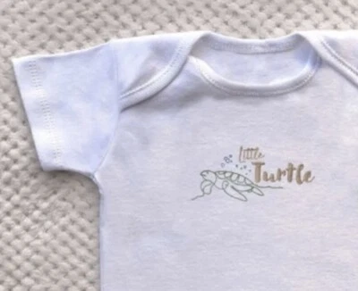 ‘Little Turtle’ Baby Short Sleeved Embroidered White Bodysuit Vest 6-9 Months - Image 1 of 4
