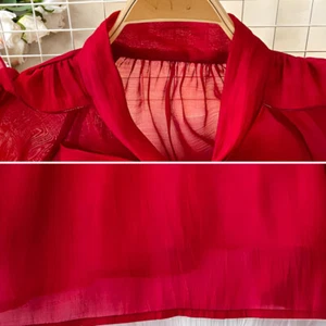 Women Mesh Bow Blouse Tops Ruffles Shirts Sheer Chiffon Girl Lolita Fashion - Picture 1 of 13