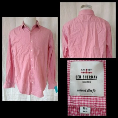 Ben Sherman L/S Tailored Slim Fit Shirt Men's XL Pink INV#J1174 - Imagem 1 de 4