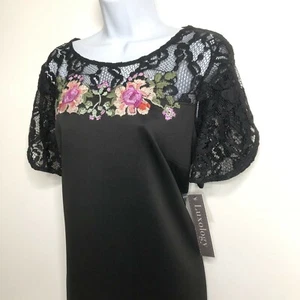 LUXOLOGY Ladies SZ MEDium Black Dress with Floral Embroidered Lace NWOT* - Bild 1 von 5