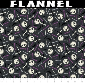 Disney Master Of Fright Skull & Bones Purple Glow Cotton Flannel Fabric BTY - Picture 1 of 2