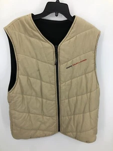 Ralph Lauren Chaps Puffer Vest Mens Medium Tan Black Reversible Vtg Spellout Y2K - Picture 1 of 9
