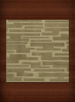 Green Transitional Hand Hooked Squares Rectangles Boxes Area Rug Patchwork DV6 - Image 1 of 2