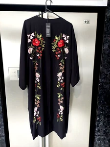 ❤️new CITY CHIC XS 14 16 Black Floral Embroidered Long duster kimono Jacket Coat - Picture 1 of 17