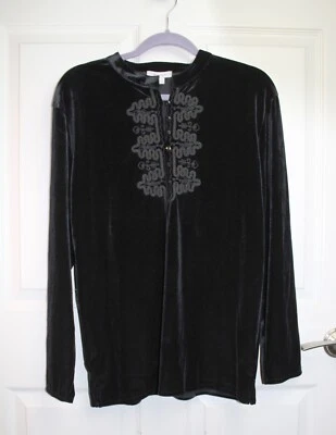 Dressbarn Black Velvet Stand Collar Pullover Top Asian-Inspired Bodice Size XL - Image 1 of 4