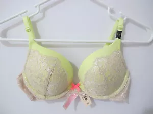 Neu mit Etikett Victoria's Secret Dream Angels gelb/taupe metallic Spitze Push-Up-BH 32C - Bild 1 von 5
