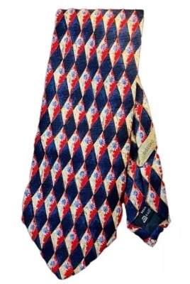 Corbata de seda Woodward multicolor geométrica 60 pulgadas 3,5 pulgadas de ancho hecha en Italia Foto 1 de 4