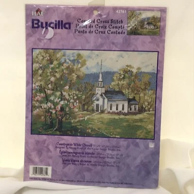 Bucilla Counted Cross Stitch Kit 42761 Countryside White Church NIB 12" X 9" - Image 1 of 4