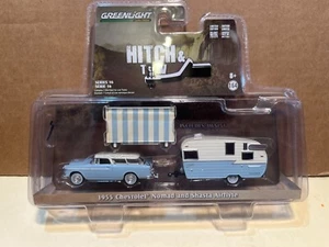 1/64 GREENLIGHT HITCH & TOW 1955 CHEVROLET NOMAD & SHASTA AIRFLYTE TRAILER BLUE - Picture 1 of 4