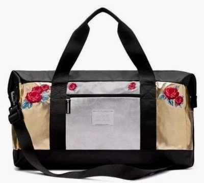 Bolso de Lona Victoria’s Secret Bling Floral Rosas Fin de Semana Dorado Plata Raro Nuevo con Etiquetas  Foto 1 de 3