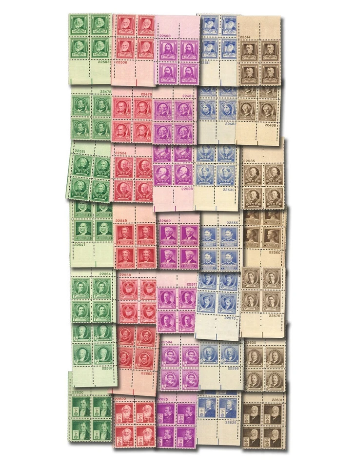 1940 U.S. FAMOUS AMERICANS COMPLETE SET Plt#BLK of 4 Sc#859-93 M/NH/OG See Note - Image 1 of 3