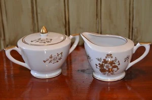 Juego de tazones de azúcar crema vintage Inarco Japón adorno de oro blanco E-1496 pegatina de lámina - Imagen 1 de 8