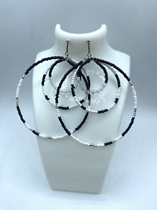 Free People NWT triple hoop bead earrings large black white