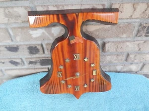 Vintage Wood Slab Wall Clock Rustic Lacquered Tree Slab LIBERTY BELL 12” TALL - Picture 1 of 8