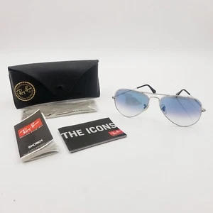 Occhiali da sole Ray Ban Aviator argento 3025 003/3F lenti blu sfumate 58 mm - Foto 1 di 14