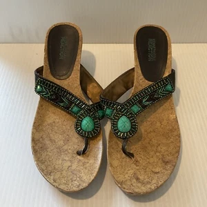 Kenneth Cole Reaction Womens Faux Turquoise & Beaded Thong Sandal Sz 9M - Picture 1 of 3