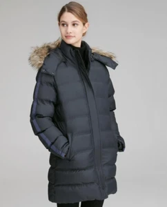 Andrew Marc New York Beatrice Puffer Black Gray Women Size XS Hooded NEW - Picture 1 of 7