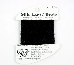 SILK LAME Braid #SL01 BLACK for 18m Needlepoint Stitching Thread Rainbow Gallery - Picture 1 of 1