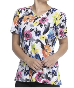 ScrubStar Women V-Neck Nurse Health Medical Scrub Top Pockets Botanical Floral S - Picture 1 of 4