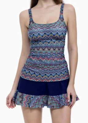 PROFILE GOTTEX Marimba Blue Pink Tankini Skirtini Swim Suit NEW Womens Sz 8 - Image 1 of 4