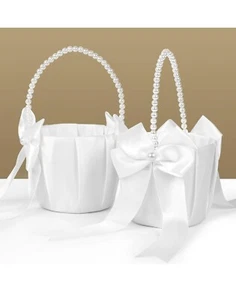 2PCS Flower Girl Baskets Wedding Baskets with Pearl Handle for Wedding Ceremony - Picture 1 of 6