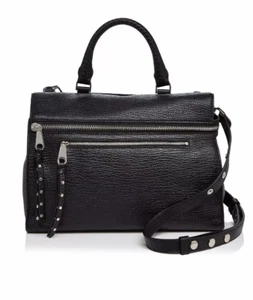 Rebecca Minkoff Jane Leather Satchel Studed Black Silver - Picture 1 of 4