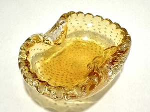 Vintage Bullicante Glass Trinket Bowl Gold - Picture 1 of 14