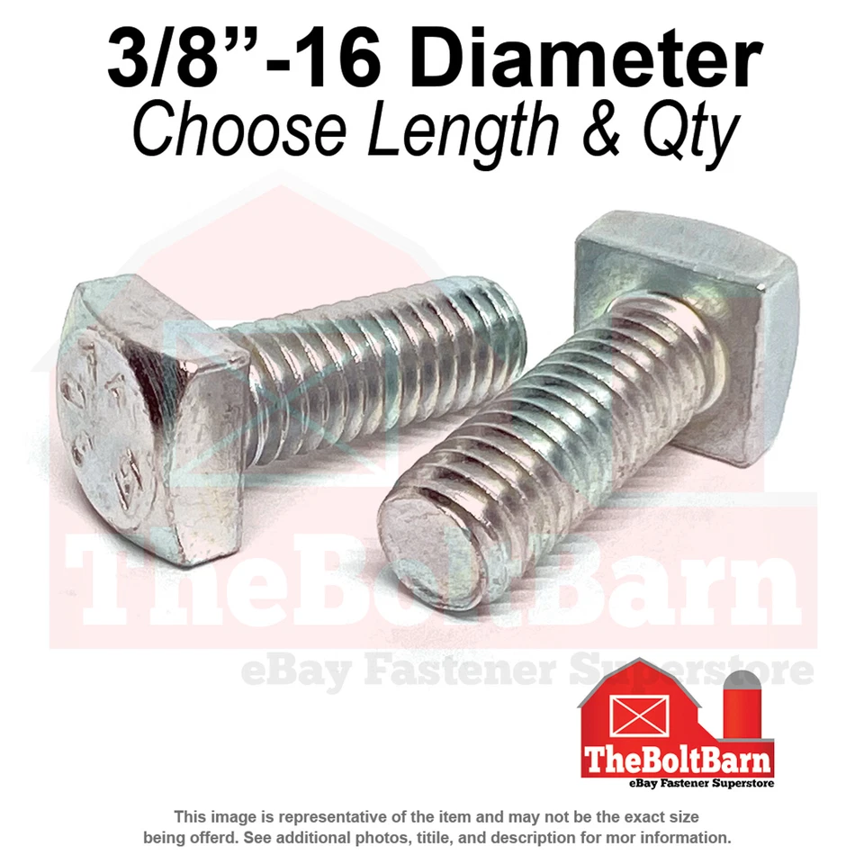 3/8" Square Head Bolts Grade A307 Zinc Clear (Choose Length & Qty) - Image 1 of 1