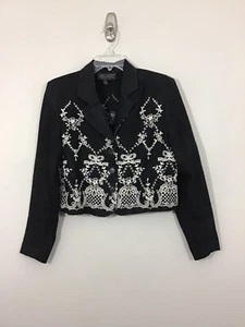 $198 MSRP Karen Kane Embroidered Heavy Weight Linen Bolero Style Jacket Sz S - Picture 1 of 12