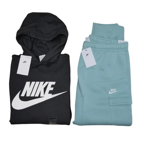 VALENTINO Felpa Nike Club Fleece Uomo Futura Taglia L Turchese Felpa con Cappuccio + Joggers Nuova con etichette