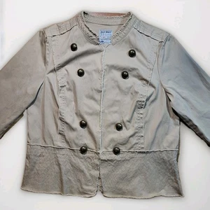 Y2K Shabby Chic kurze Jacke roher Saum & Nähte khaki Messing distressed Militär Lg - Bild 1 von 11