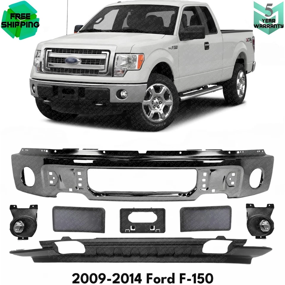 Front Bumper Chrome Steel & Fog Lights Assembly Kit For 2009-2014 Ford F-150 Foto 1 de 4